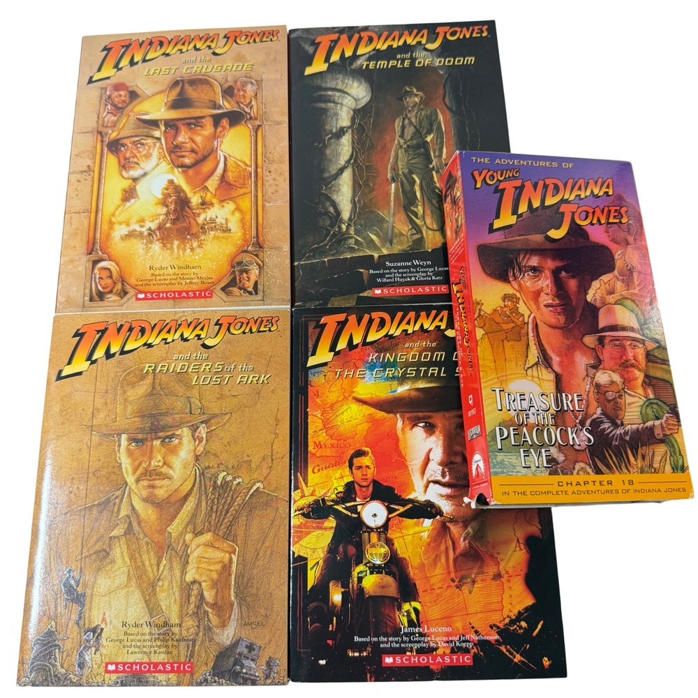 Indiana Jones Scholastic Book Lot 4 & Young Indiana Jones VHS Movie Bundle